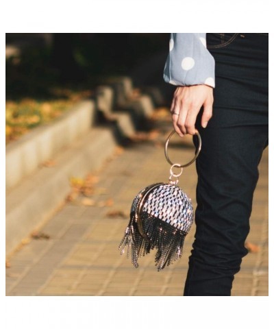 Dazzling Crystal Tassel Women Evening Bag Round Wedding Cocktail Wristlets Handbag Purse $24.93 Evening Bags