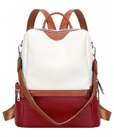 Leather Backpack for Women Elegant Genuine Backpack Purse Ladies Leather Shoulderbag White/Wine Red/Brown $42.41 Backpacks