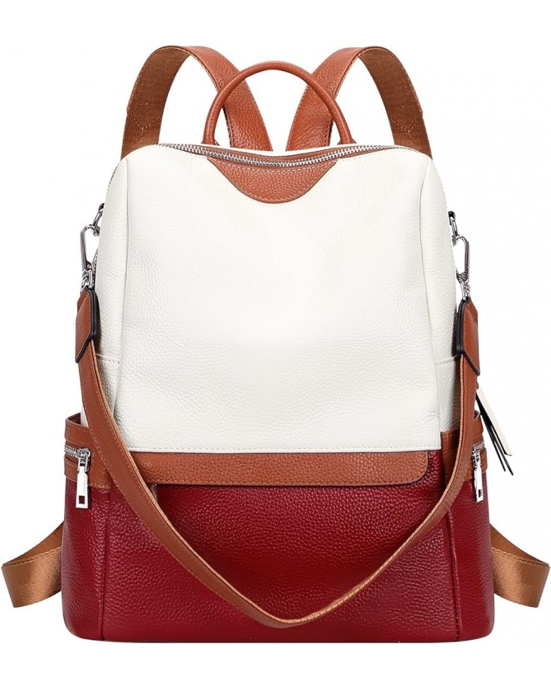 Leather Backpack for Women Elegant Genuine Backpack Purse Ladies Leather Shoulderbag White/Wine Red/Brown $42.41 Backpacks