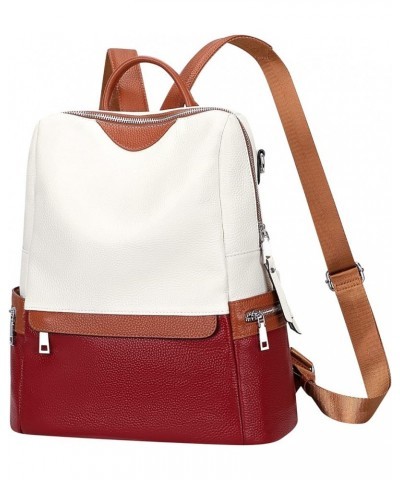 Leather Backpack for Women Elegant Genuine Backpack Purse Ladies Leather Shoulderbag White/Wine Red/Brown $42.41 Backpacks