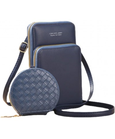 Leather Crossbody Bag for Women with Coin Wallet Mobile Phone Pouch Bag Small Handbag Blue $28.57 Totes