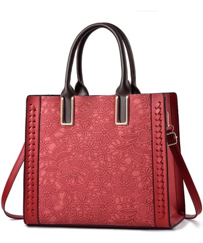 Women's printed designer luxury soft genuine leather handbag for ladies solid color totes large capacity handbags Red $18.93 ...