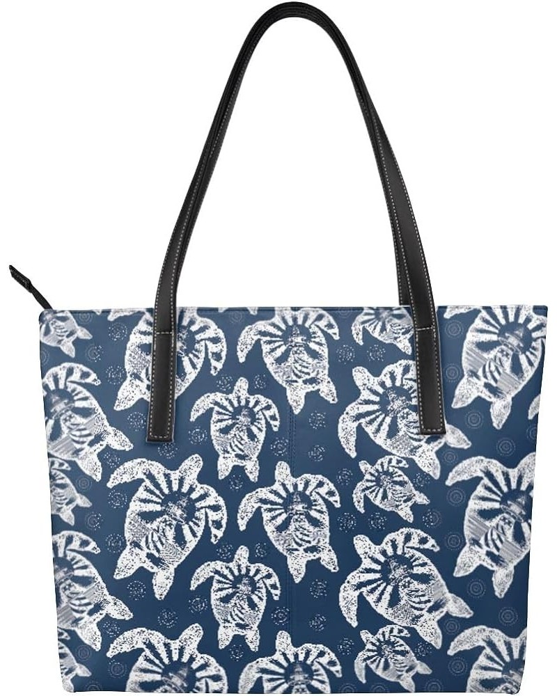 Tote Bag for Women,Shoulder Handbag Travel Totes Waterproof Bag Large Capacity with Zipper Sea Turtle Blue $14.40 Totes