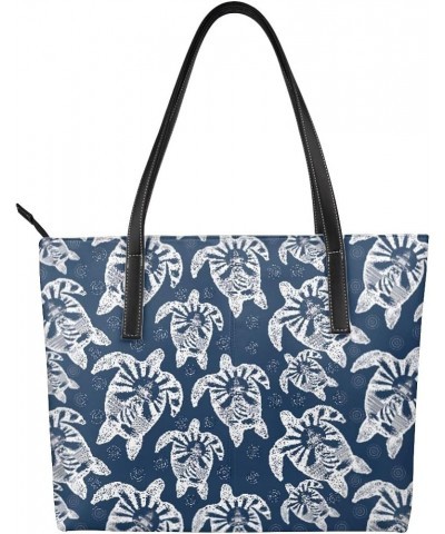 Tote Bag for Women,Shoulder Handbag Travel Totes Waterproof Bag Large Capacity with Zipper Sea Turtle Blue $14.40 Totes