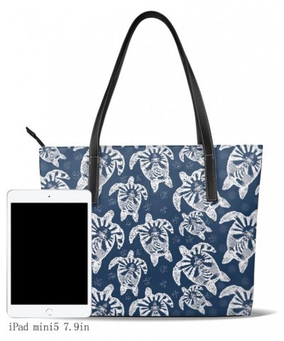 Tote Bag for Women,Shoulder Handbag Travel Totes Waterproof Bag Large Capacity with Zipper Sea Turtle Blue $14.40 Totes