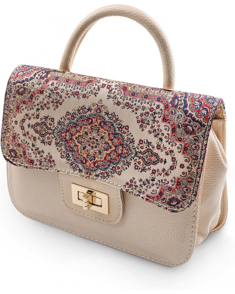 LA VICCA Red Ethnic Patterned Cream Color Women's Hand and Shoulder Bag, Featuring Intricate Design and Luxurious Texture, El...