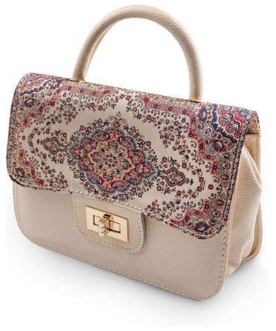 LA VICCA Red Ethnic Patterned Cream Color Women's Hand and Shoulder Bag, Featuring Intricate Design and Luxurious Texture, El...