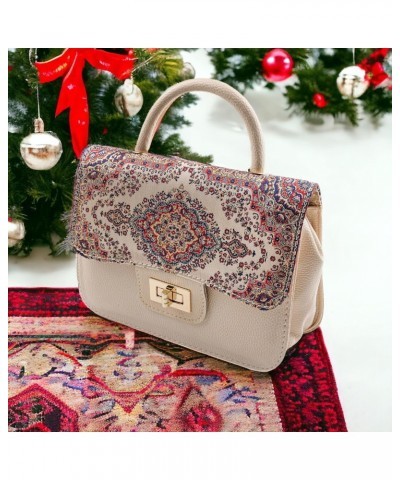 LA VICCA Red Ethnic Patterned Cream Color Women's Hand and Shoulder Bag, Featuring Intricate Design and Luxurious Texture, El...