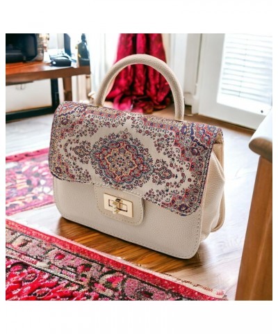 LA VICCA Red Ethnic Patterned Cream Color Women's Hand and Shoulder Bag, Featuring Intricate Design and Luxurious Texture, El...