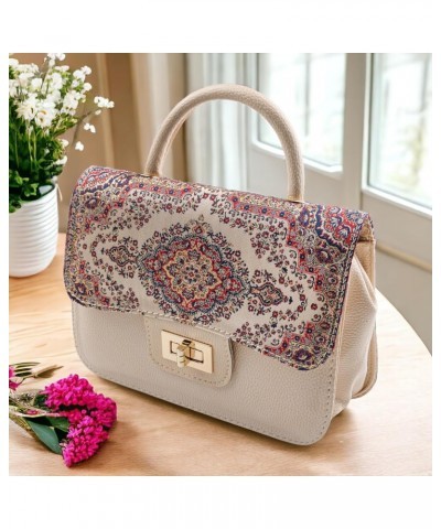 LA VICCA Red Ethnic Patterned Cream Color Women's Hand and Shoulder Bag, Featuring Intricate Design and Luxurious Texture, El...