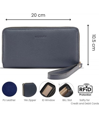 Women's RFID Blocking Vegan Leather Zip Around Wallet Passcase Clutch Wristlet Long Travel Purse for women (Black) Blue $10.8...