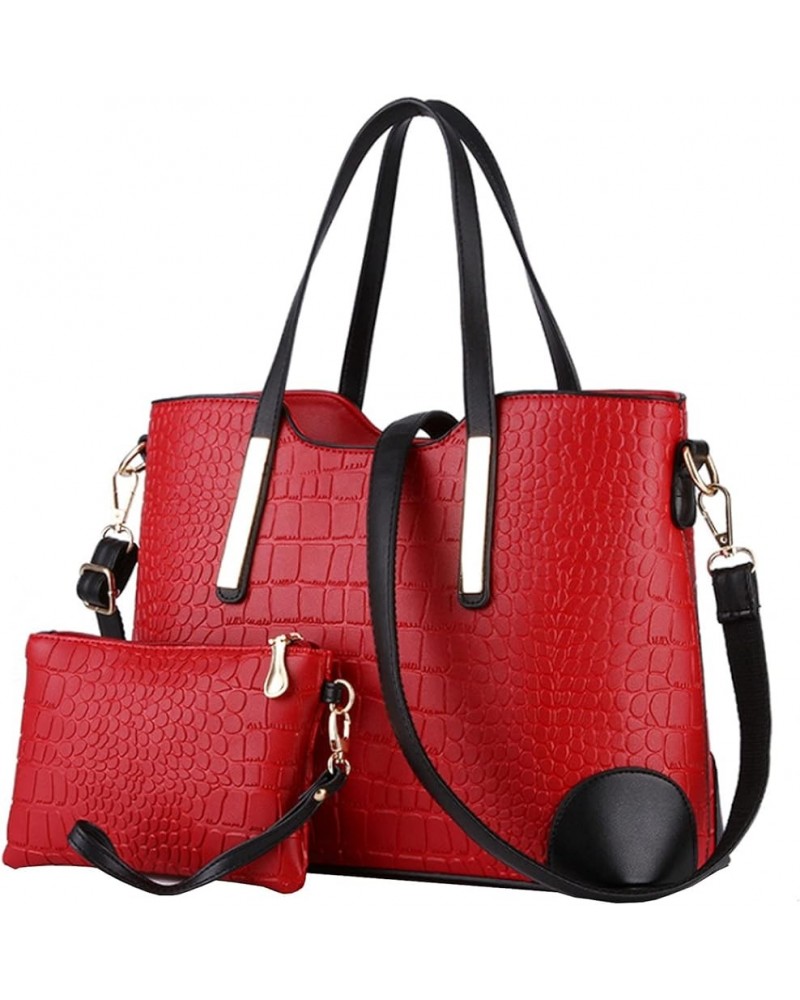 Women Ladies 2Pcs Purse and Handbags Tote PU Stiching Top Handle Satchel Shoulder Bag Clutches Burgundy $20.08 Totes