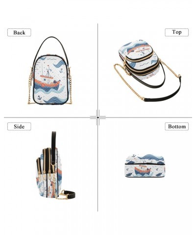 Crossbody Bag for Women, Boats Waves Phone Purse Detachable Chain Bag Shoulder Handbag Wallet $10.80 Crossbody Bags