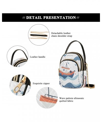 Crossbody Bag for Women, Boats Waves Phone Purse Detachable Chain Bag Shoulder Handbag Wallet $10.80 Crossbody Bags