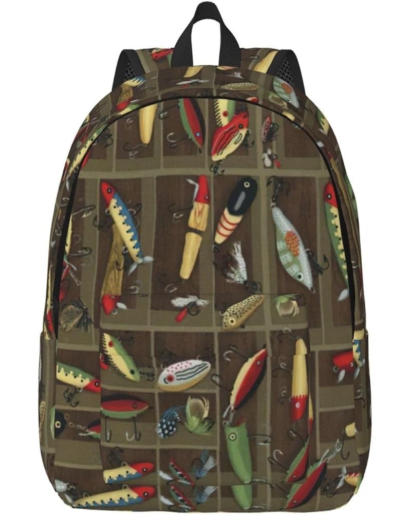 Fishing Lure Style Print Unisex Canvas Bag Canvas Shoulder Pouch Pack Lightweight Backpack For Woman Lady Black Small $23.06 ...