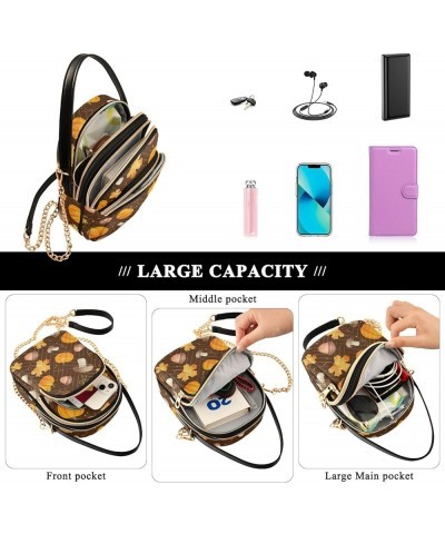 Small Crossbody Cell Phone Bag for Women, Fruit Mix Mini Over Shoulder Handbag Purse with Credit Card Slots Mushrooms and Pum...