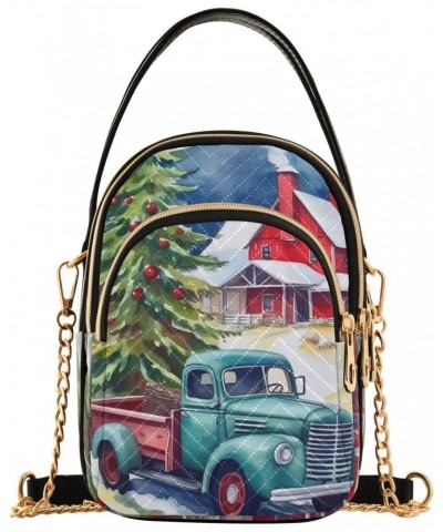 Painting Christmas Tree Truck Crossbody Bags for Women Chain Crossbody Flight Bag Cell Phone Purse with Chain Strap for Carry...