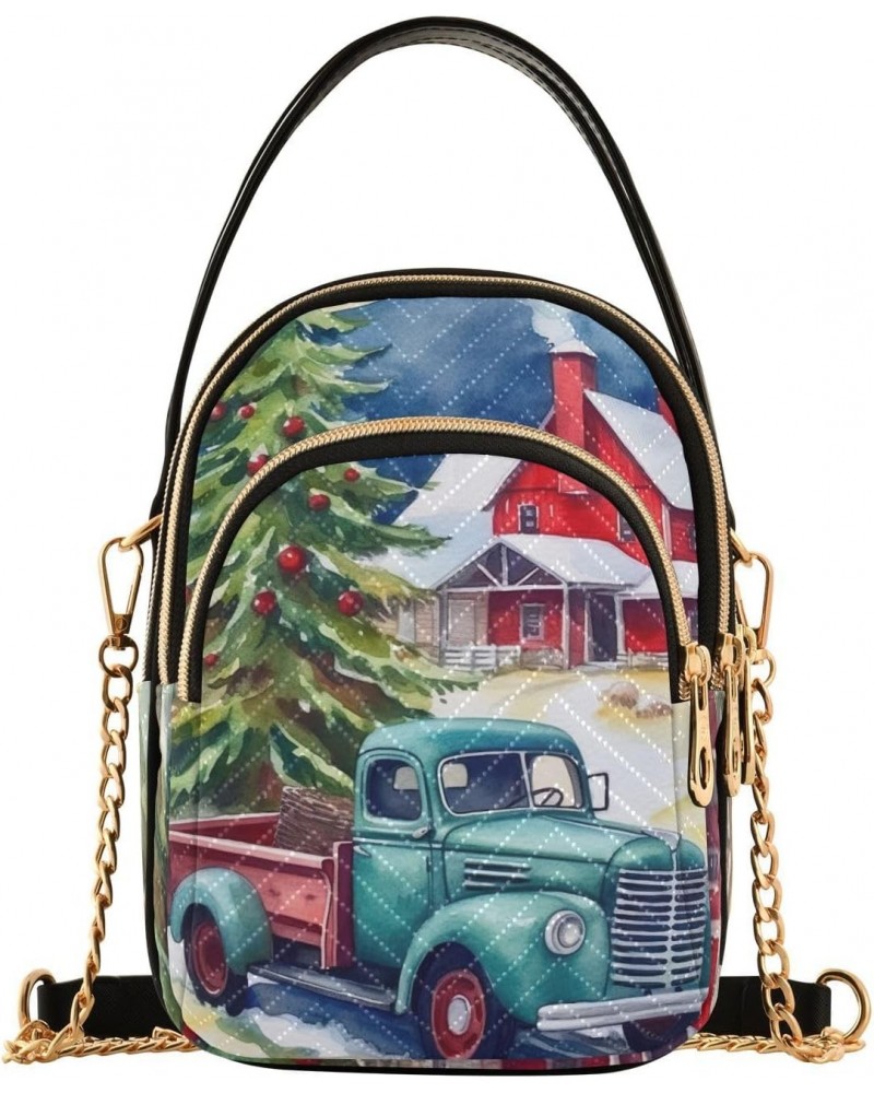 Painting Christmas Tree Truck Crossbody Bags for Women Chain Crossbody Flight Bag Cell Phone Purse with Chain Strap for Carry...