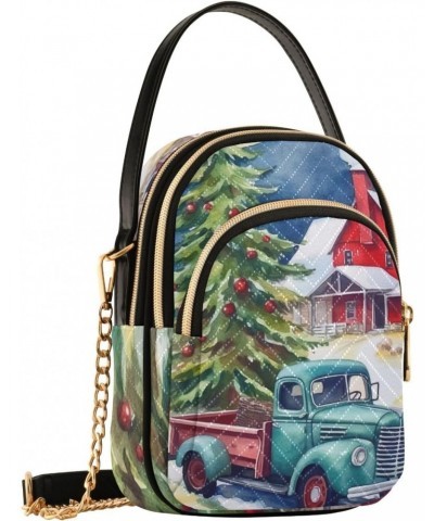 Painting Christmas Tree Truck Crossbody Bags for Women Chain Crossbody Flight Bag Cell Phone Purse with Chain Strap for Carry...