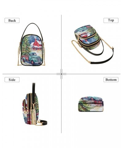 Painting Christmas Tree Truck Crossbody Bags for Women Chain Crossbody Flight Bag Cell Phone Purse with Chain Strap for Carry...