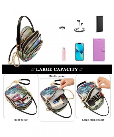 Painting Christmas Tree Truck Crossbody Bags for Women Chain Crossbody Flight Bag Cell Phone Purse with Chain Strap for Carry...