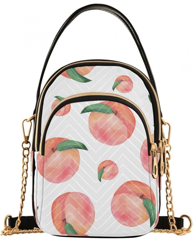 Peaches Fruit Small Crossbody Handbag for Women Mini Over Shoulder Purse with Three Zippered Pockets Durable Cell Phone Purse...