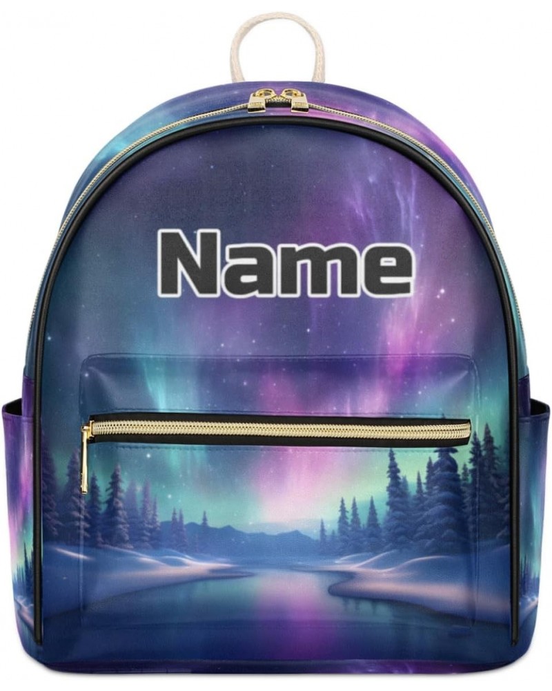 Northern Lights Aurora Borealis Custom Mini Backpack Purse for Women Personalized Fashion Leather Small Backpack Shoulder Han...