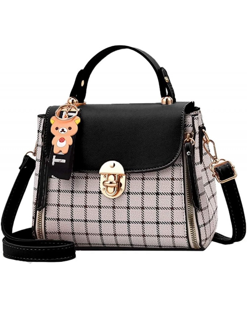 Women Satchel Faux Leather Plaid Shoulder Bag Flap Top Handle Handbags Mini Totes Office Small Crossbody Bag Black $16.10 Totes