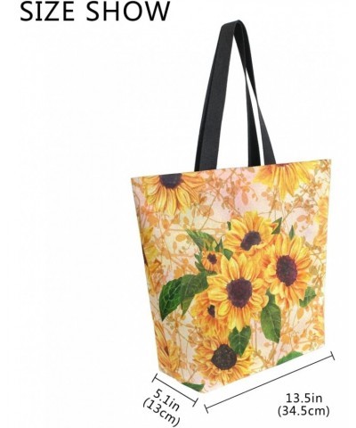 Vibrant Yellow Sunflower Floral Large Canvas Tote Bag Shopping Shoulder Handbag with Small Zippered Pocket $9.02 Totes