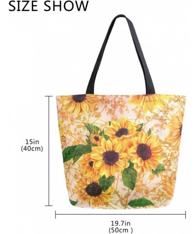 Vibrant Yellow Sunflower Floral Large Canvas Tote Bag Shopping Shoulder Handbag with Small Zippered Pocket $9.02 Totes