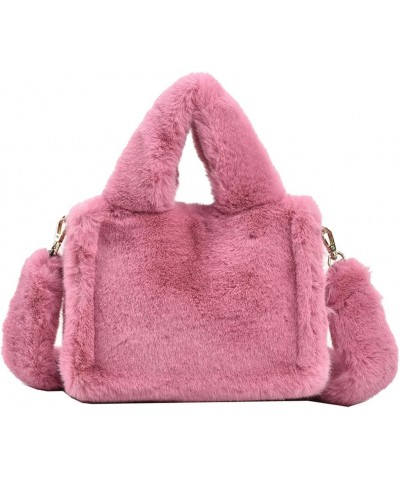 Soft Furry Top Handle Bag Women Fluffy Satchel Bag Solid Color Square Crossbody Bag Female Winter Daily Bag Pink $11.79 Satchels