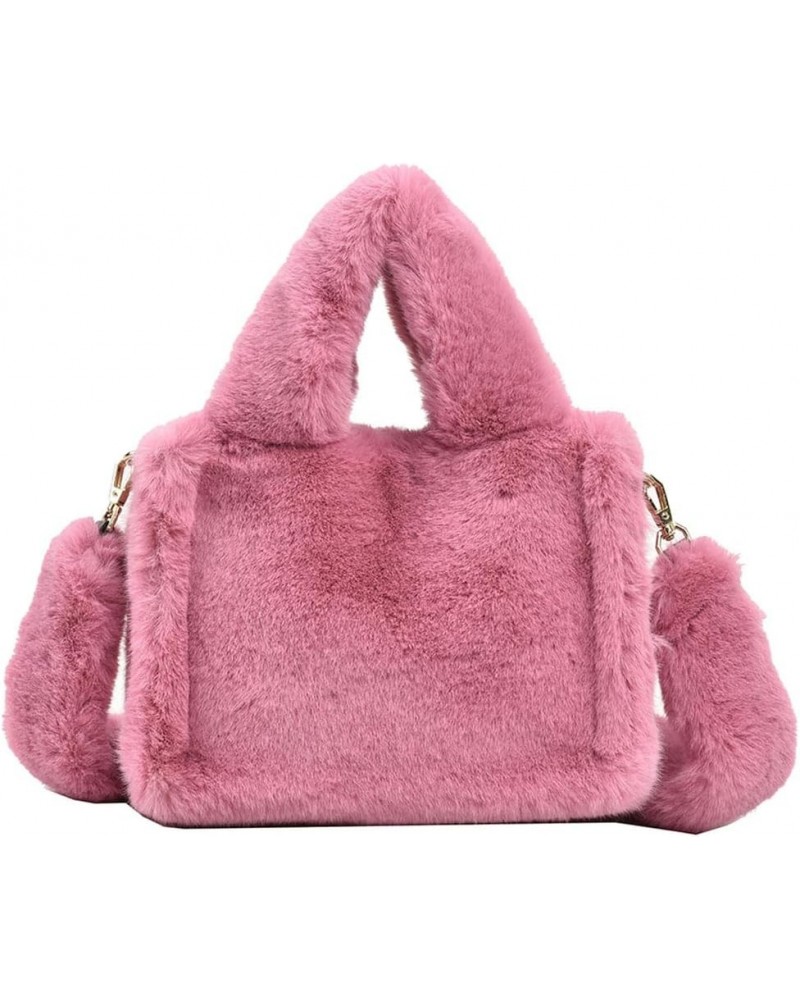 Soft Furry Top Handle Bag Women Fluffy Satchel Bag Solid Color Square Crossbody Bag Female Winter Daily Bag Pink $11.79 Satchels