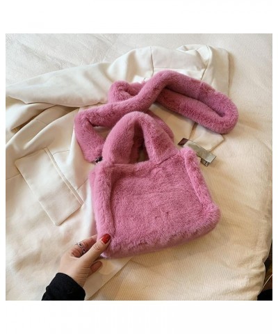 Soft Furry Top Handle Bag Women Fluffy Satchel Bag Solid Color Square Crossbody Bag Female Winter Daily Bag Pink $11.79 Satchels