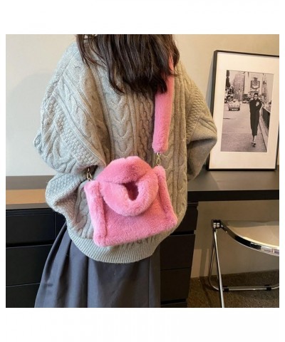 Soft Furry Top Handle Bag Women Fluffy Satchel Bag Solid Color Square Crossbody Bag Female Winter Daily Bag Pink $11.79 Satchels