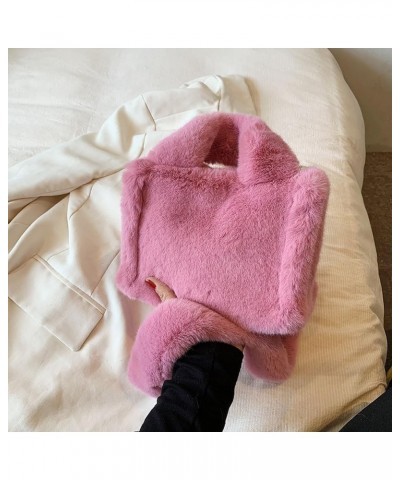 Soft Furry Top Handle Bag Women Fluffy Satchel Bag Solid Color Square Crossbody Bag Female Winter Daily Bag Pink $11.79 Satchels