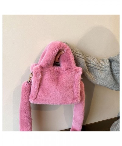 Soft Furry Top Handle Bag Women Fluffy Satchel Bag Solid Color Square Crossbody Bag Female Winter Daily Bag Pink $11.79 Satchels