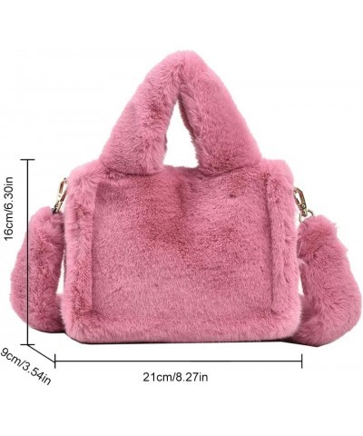 Soft Furry Top Handle Bag Women Fluffy Satchel Bag Solid Color Square Crossbody Bag Female Winter Daily Bag Pink $11.79 Satchels