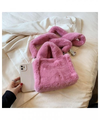 Soft Furry Top Handle Bag Women Fluffy Satchel Bag Solid Color Square Crossbody Bag Female Winter Daily Bag Pink $11.79 Satchels