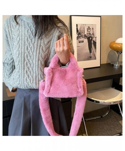 Soft Furry Top Handle Bag Women Fluffy Satchel Bag Solid Color Square Crossbody Bag Female Winter Daily Bag Pink $11.79 Satchels