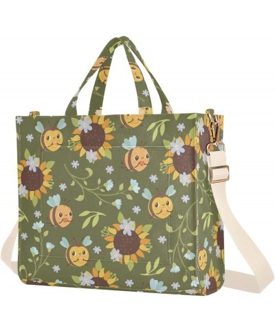 Sunflower Flowers Honey Bees Women's Tote Handbags Top Handle Satchel Shoulder Bag Crossbody Bag for Office Travel M $17.39 T...