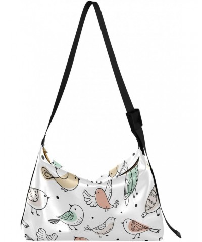 Colorful Doodle Bird Hobo Crossbody Bags for Women Leather Large Shoulder Bag Cross Body Hand Draw Trendy Womens Tote Bags Ha...