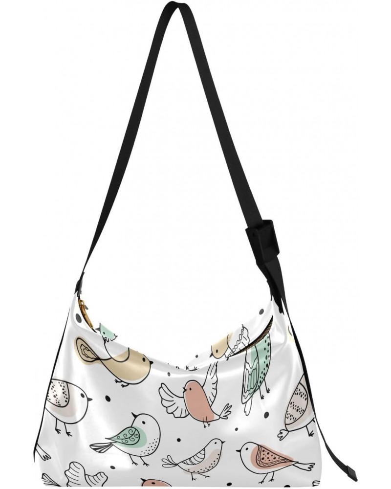 Colorful Doodle Bird Hobo Crossbody Bags for Women Leather Large Shoulder Bag Cross Body Hand Draw Trendy Womens Tote Bags Ha...