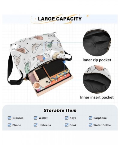 Colorful Doodle Bird Hobo Crossbody Bags for Women Leather Large Shoulder Bag Cross Body Hand Draw Trendy Womens Tote Bags Ha...