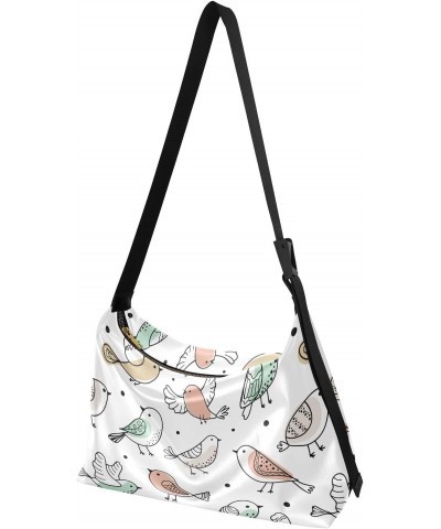 Colorful Doodle Bird Hobo Crossbody Bags for Women Leather Large Shoulder Bag Cross Body Hand Draw Trendy Womens Tote Bags Ha...