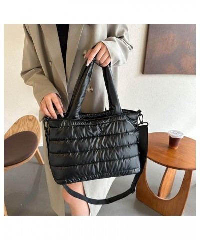 Puffer Tote Bag for Women, Quilted Cotton Padd signer, nter n Padd Shoulr Bag th Adjustable Strap-Blk Section F-black $21.26 ...