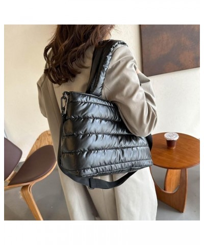 Puffer Tote Bag for Women, Quilted Cotton Padd signer, nter n Padd Shoulr Bag th Adjustable Strap-Blk Section F-black $21.26 ...