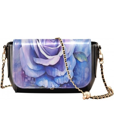 Watercolor Rose Blue Leather Crossbody Bag for Women Small Handbag with Chain Strap, Flip-Top Crossbody Purse $19.20 Crossbod...