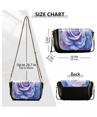 Watercolor Rose Blue Leather Crossbody Bag for Women Small Handbag with Chain Strap, Flip-Top Crossbody Purse $19.20 Crossbod...