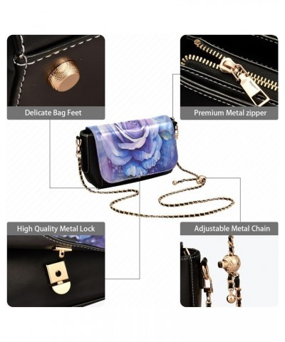 Watercolor Rose Blue Leather Crossbody Bag for Women Small Handbag with Chain Strap, Flip-Top Crossbody Purse $19.20 Crossbod...