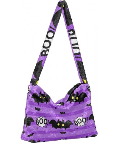 Halloween Women Boho Handbag Bat Boo Cool Purple Underarm Bag Tote Bag Shoulder Bag Crossbody Bag Fluffy Cell Phone Purse Lad...